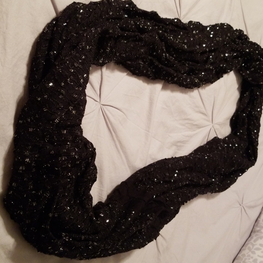 Black infinity scarf with silver accents